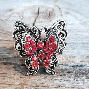 Vintage Y2K 90s Red Crystal Butterfly Silver Adjustable Cocktail Ring